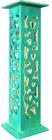 Porte encens tour carré en bois bleu clair ciselé motif coeur 30cm