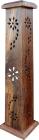 Porte encens tour carrée en bois ciselé fleurs 30cm