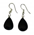 Silver Plated Black Obsidian Drop Earrings