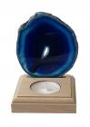 Blue Agate slice candle holder on wooden base