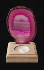 Pink Agate slice candle holder on wooden base