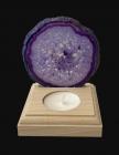Purple Agate slice candle holder on wooden base
