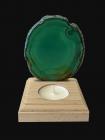 Green Agate slice candle holder on wooden base