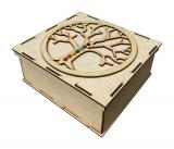 Carved wooden box Tree of Life 7 Chakras Stones