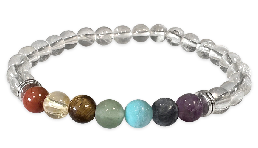 Bracelet Cristal de roche 7 chakras A perles 6mm