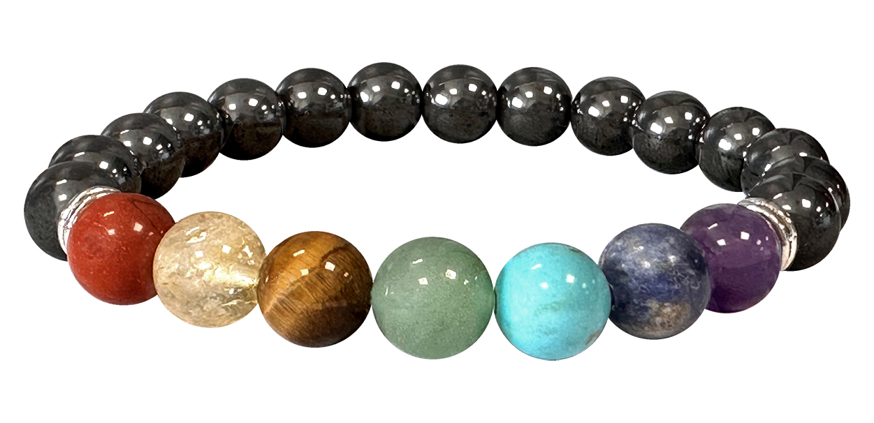 Hematite 7 chakras 8mm pearls bracelace