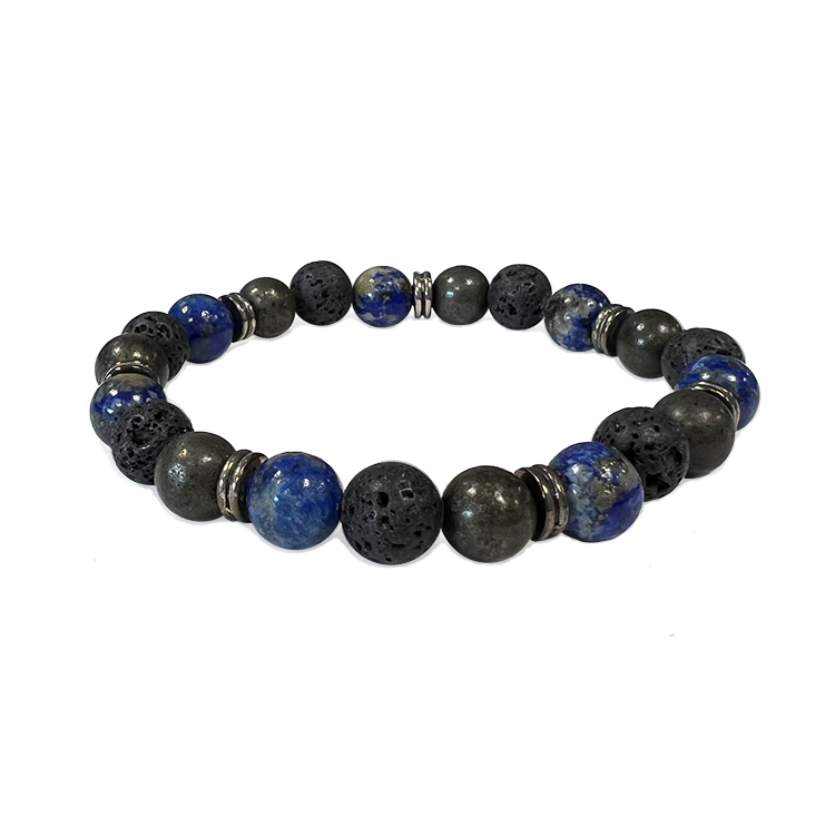Lapis Lazuli, Pyrite, Lava Stone & Charms A 8mm pearls bracelacet