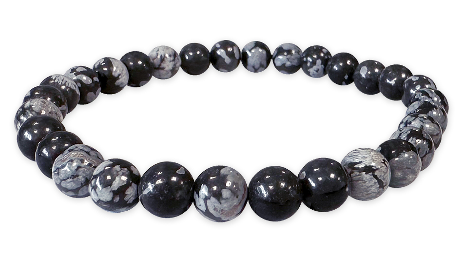 Bracelet Obsidienne Flocon de Neige perles 6mm
