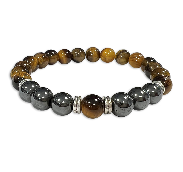 Eye of the Tiger, Hematite & Charms A 8mm pearls bracelacet