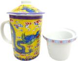 Mug Théière jaune porcelaine avec dragon bleu
