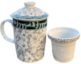 Grey mug teapot white flowers