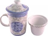 White & creme chineese porcelain mug with blue flowers