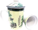 Yellow chineese porcelain mug with bamboo