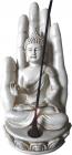 White buddha sitting on a hand incense holder 24cm