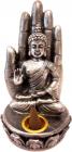 Silver buddha sitting on a hand incense holder 13cm