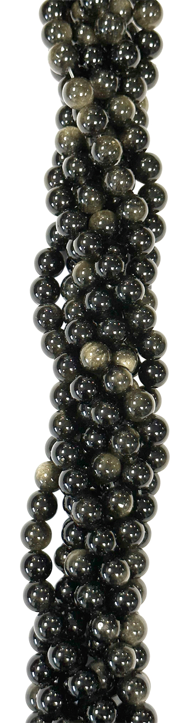 Obsidienne noire dorée A perles 6mm sur fil 40cm