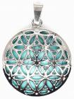 Metal Pendant Flower of Life Turquoise Howlite Tinted 3cm