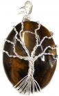 Tiger eye tree of life silver plated pendant