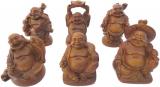 Set de 6 bouddhas chinois couleur bois 5cm