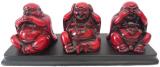 Bouddha de la sagesse resine rouge sur plateau noir 20cm