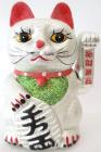 Lucky cat glitter silver with movable arm  18cm