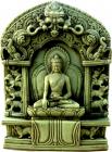 Autel bouddha meditation vert en résine 10cm