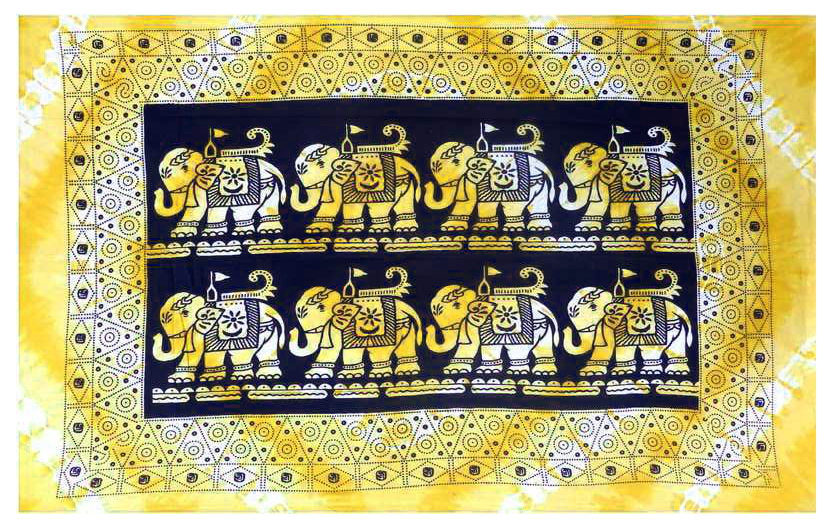 8 Elephants Rectangle Mini yellow Bedsheet
