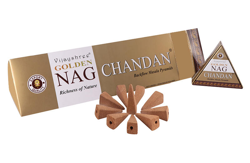 Conos de reflujo Vijayshree Golden Nag Chandan 12 piezas