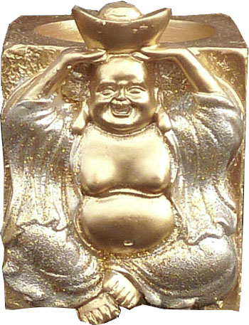 Portacandela in resina Buddha fortuna argento 7cm