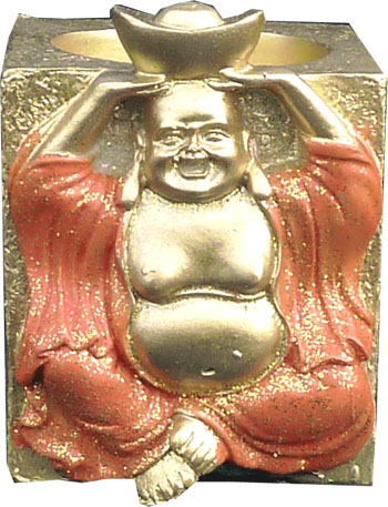 Portacandele in resina lucky buddha orange 7cm