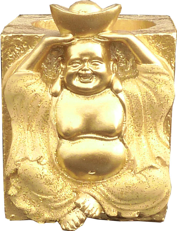 Portacandele in resina buddha salute oro 7cm