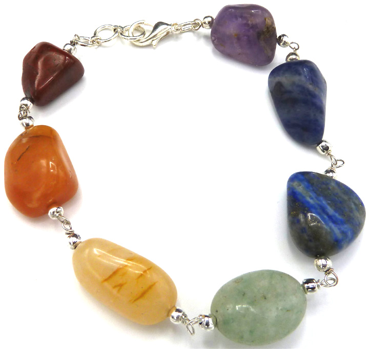 Bracelet 7 chakras pierres roulées fermoir