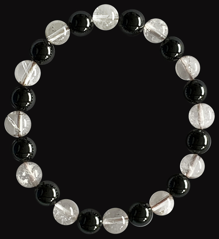 Bracelet Hematite & Cristal de roche perles 8mm