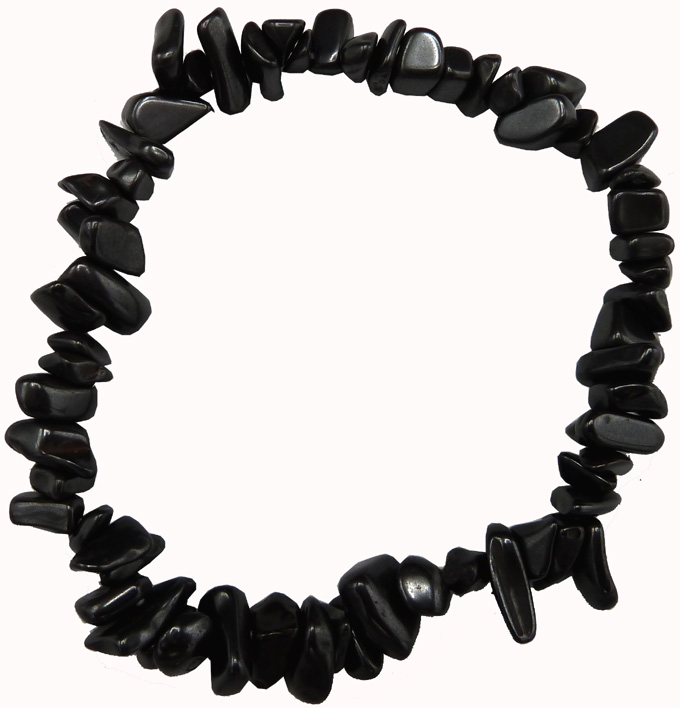 Bracelet chips Hematite sur présentoir 18cm