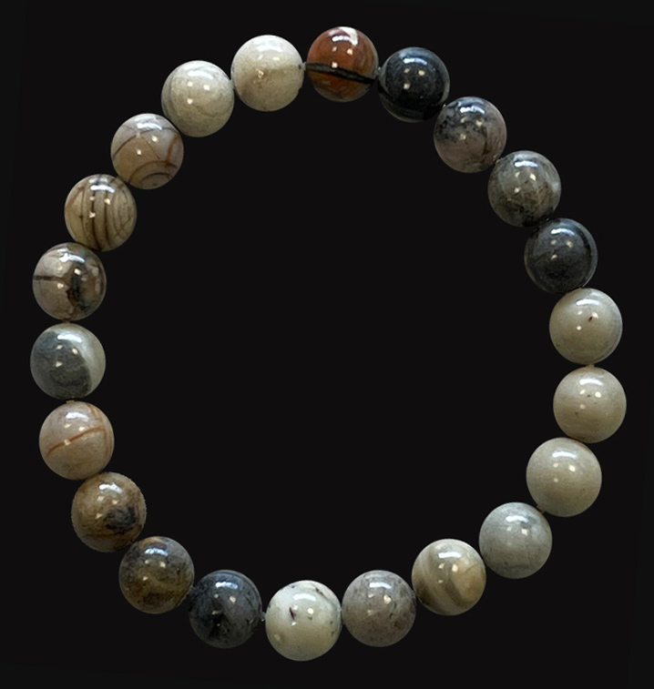 Bracelet Jaspe Feuille d'Argent perles 8mm