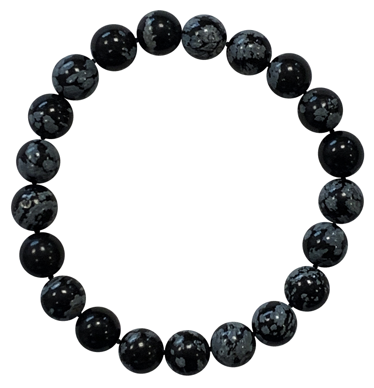 Bracelet Obsidienne Flocon de Neige perles 8mm