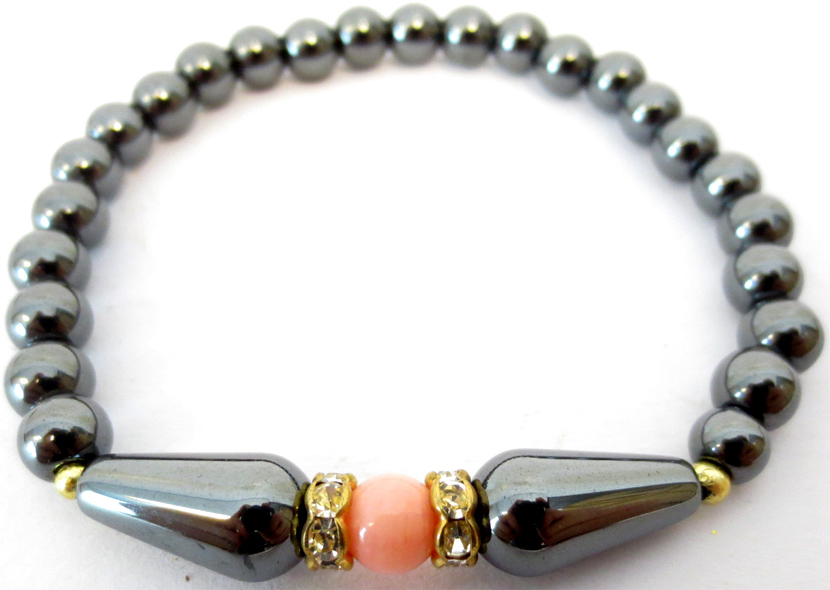 Bracelet perles Hematite et perles roses