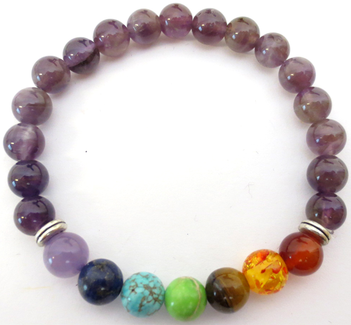 Bracelet Amethyste & 7 chakras perles 8mm
