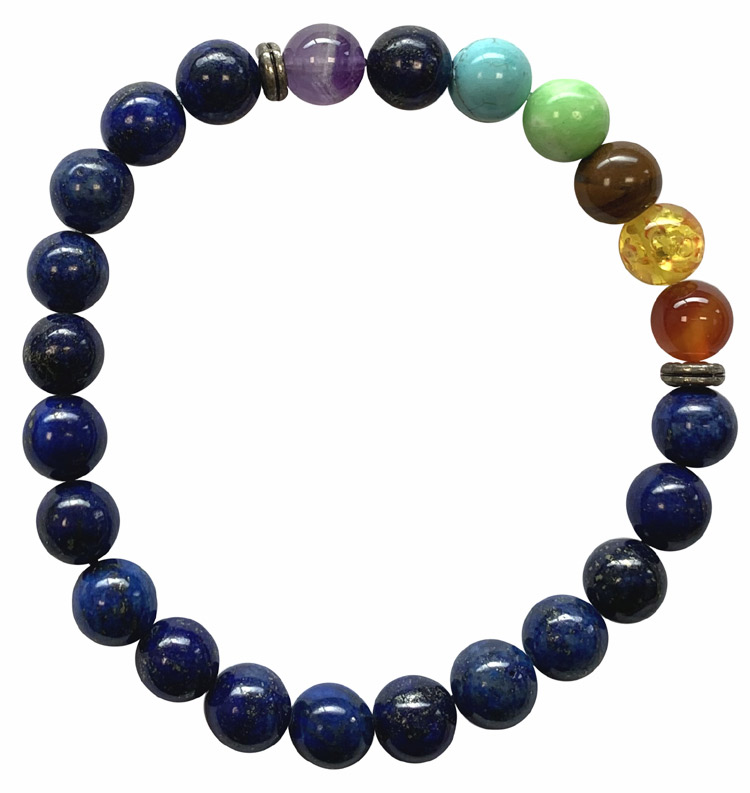 Bracelet Lapis Lazuli & Chakras perles teintées 8mm