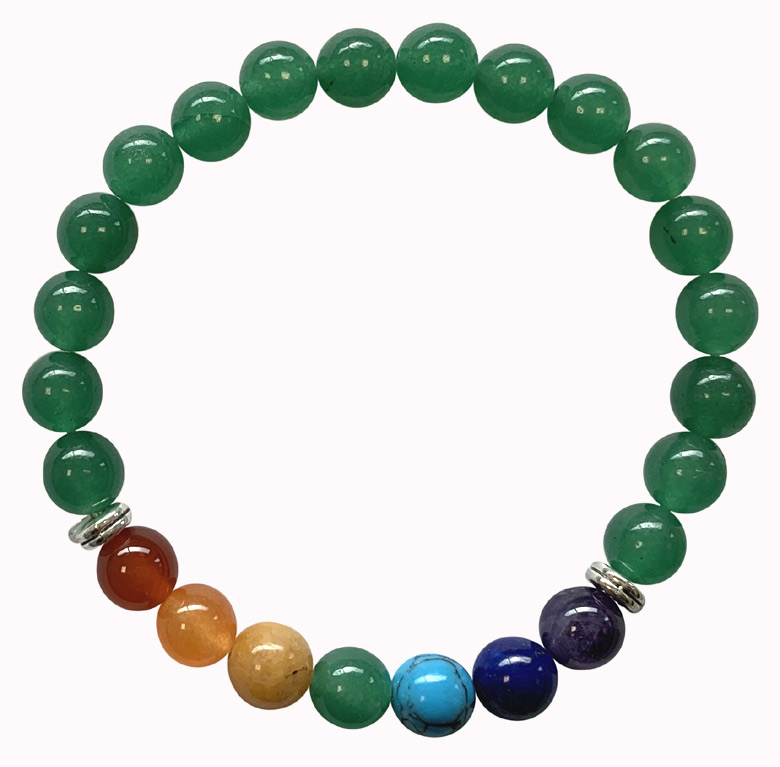 Bracciale in giada verde e 7 perle di chakra 8 mm