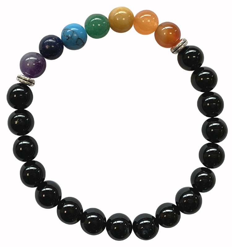 Bracelet Onyx & 7 chakras perles 8mm