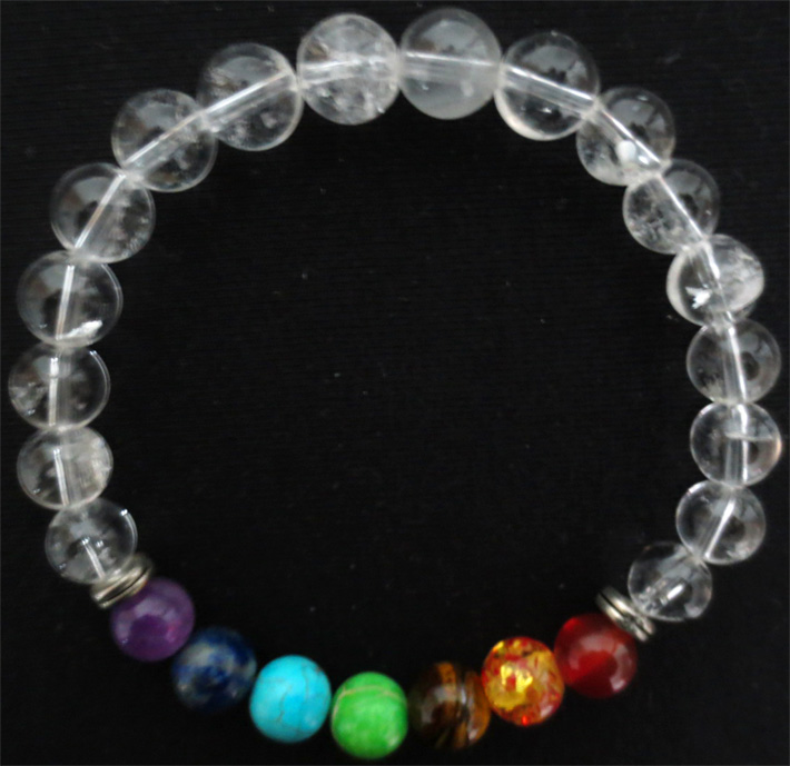 Rock crystal 8mm pearls Brace and 7 chakras.