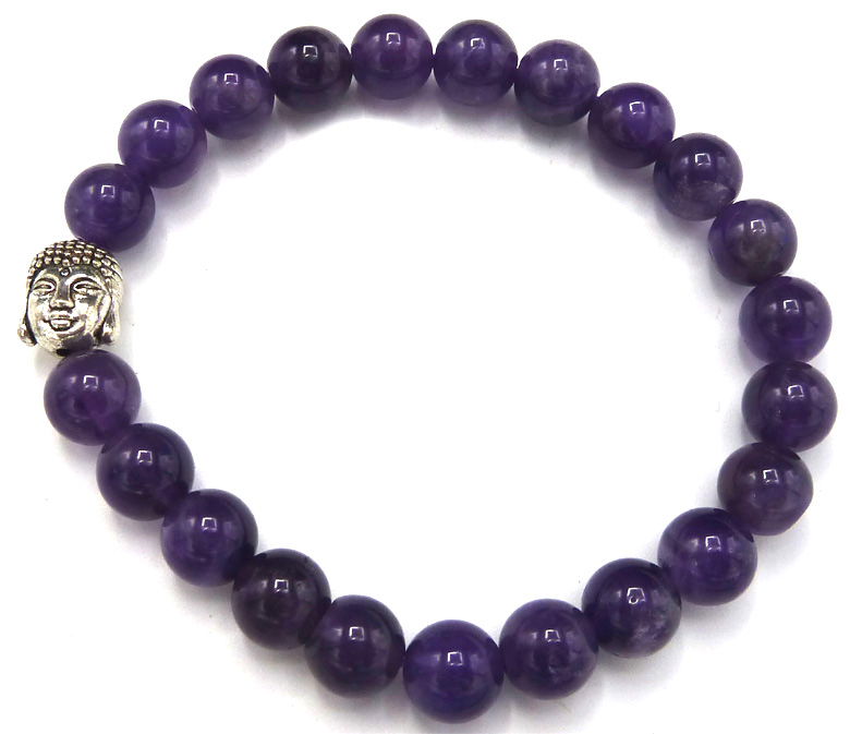 Amethyst & Buddha 8mm pearls bracelace