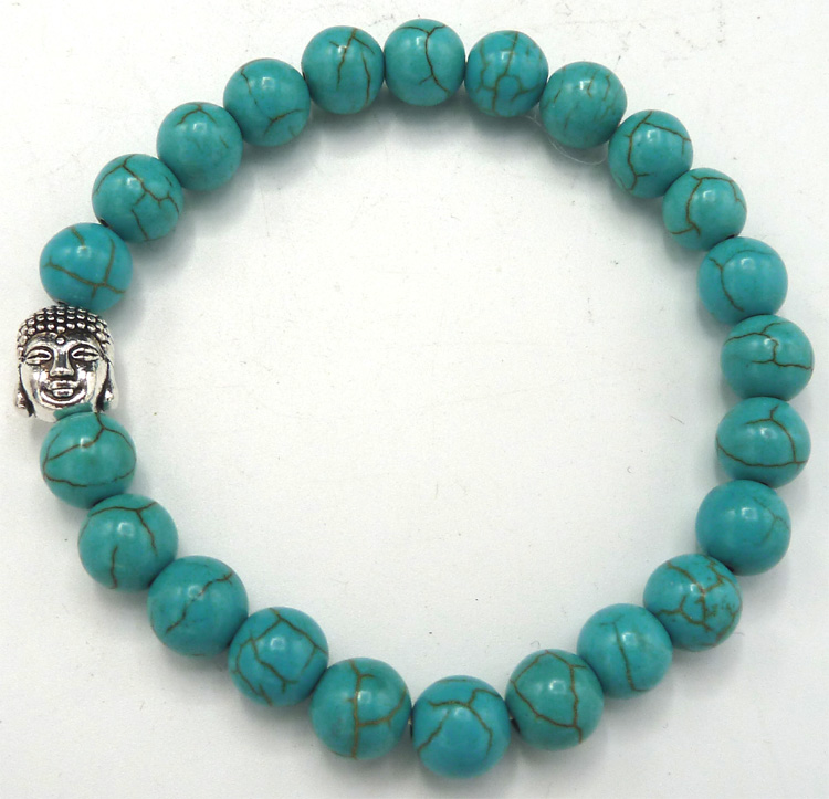 Bracciale turchese e perline di Buddha da 8 mm