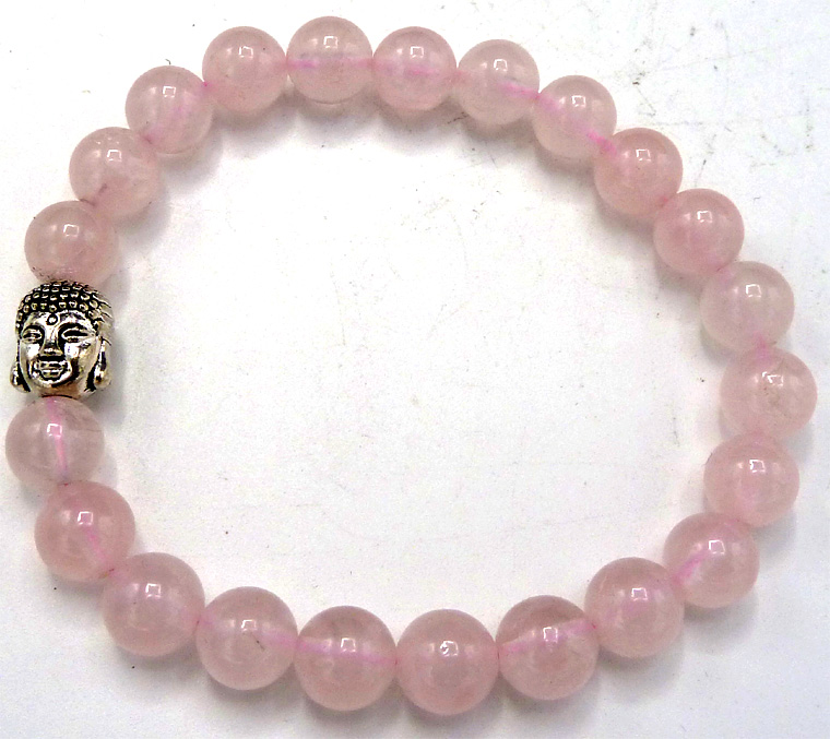 Bracciale in quarzo rosa e perline di Buddha 8mm