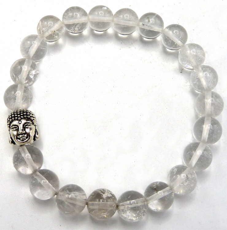 Braccialetto in cristallo di rocca e perline di Buddha 8mm