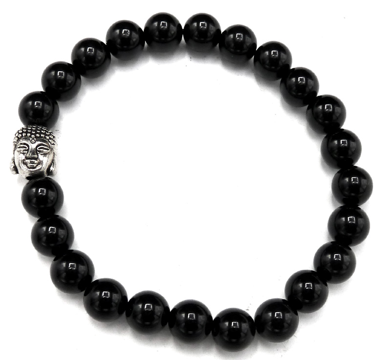 Bracelet Onyx & Bouddha perles 8mm