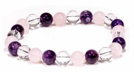 Bracelet Amethyste & Cristal de roche & Quartz rose perles 8mm