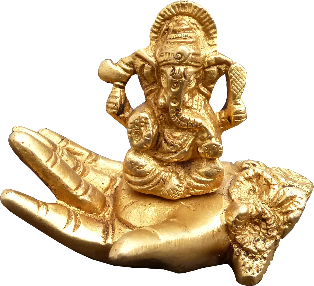 Ganesha on a hand brass 7.5cm