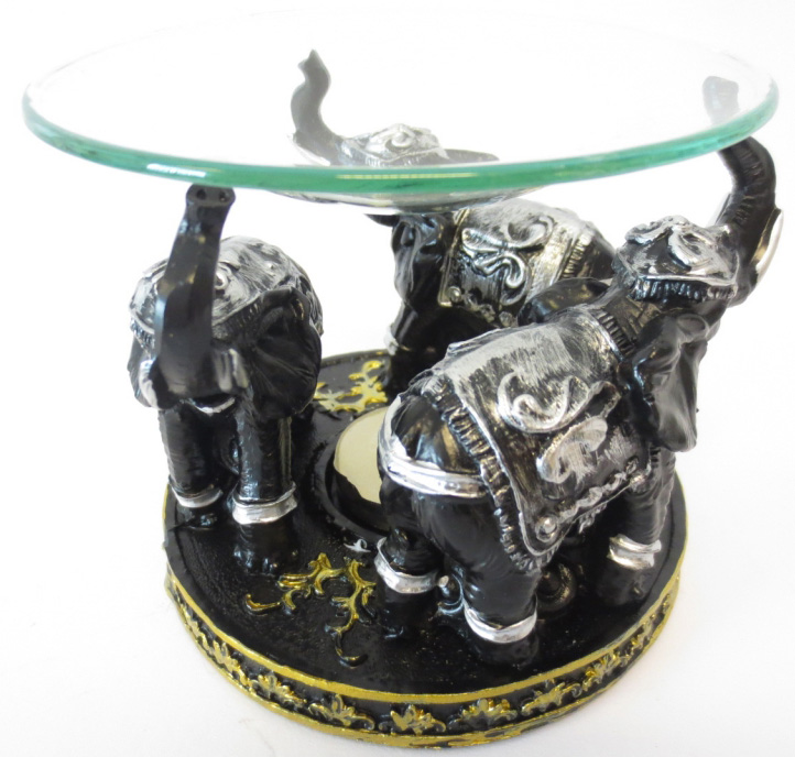 Bruciatore 3 elefanti nero e argento 12 cm